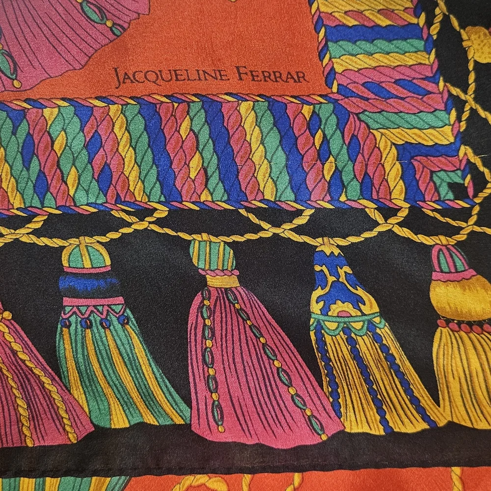 Jacqueline Ferrar Silk Scarf Size 30”x30” Multicolored Tassel Floral Silk scarf